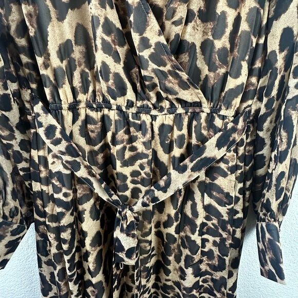 OHS Clothing Women's 2XL Long Sleeve Wrap Front Belted Leopard Maxi Dress Brown - Picture 4 of 14
